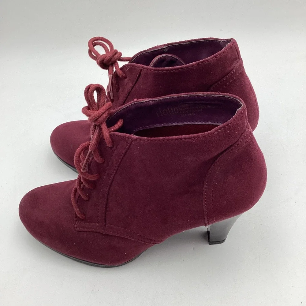 Rialto Serving Burgundy Faux Suede Lace Up‎ Ankle Boots Womens 7M Heel Booties